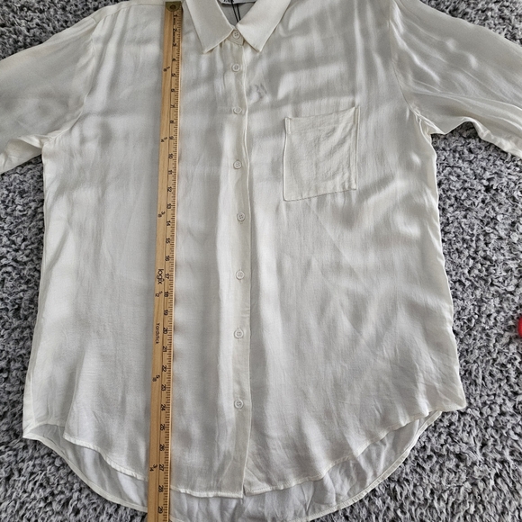Zara Ivory Satin Button Up Blouse Small Long Sleeve Collard Shirt Women's Office - Picture 12 of 13